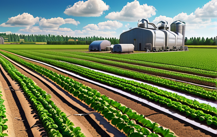 A high-tech smart farm in a rural area with open-source sensors and automated systems monitoring crops.